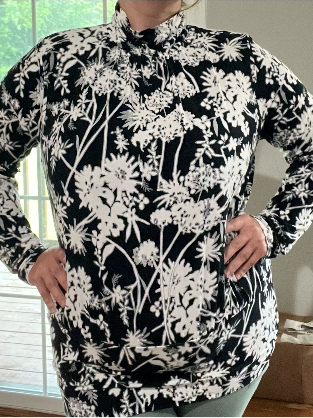 Chico's Black & White Floral Turtleneck Sweater